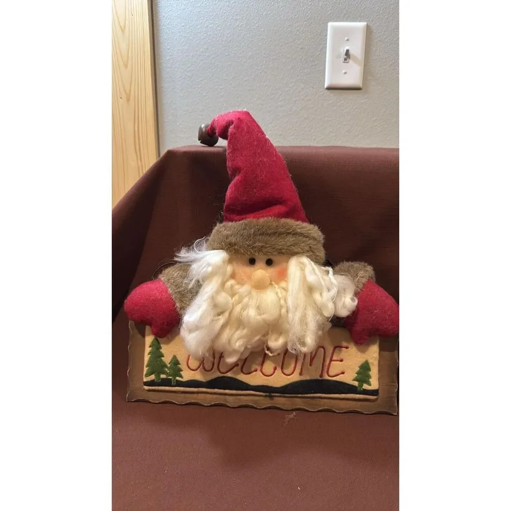 Hanging Santa Claus Face Welcome Door Sign